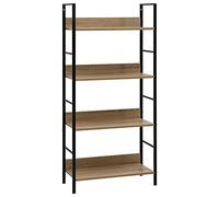 Qnhdfrt Libreria con 4 ripiani in legno effetto rovere e nero, sottile e alto, 60 x 27,6 x 124,5 cm, scaffale per soggiorno, balcone o cucina ad alta capacità