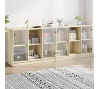 Qnhdfrt Libreria con ante in vetro di rovere Sonoma, 204 x 37 x 75 cm, in materiale legno, 12 scomparti, resistente, per soggiorno, ufficio