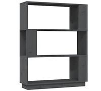 Qnhdfrt Libreria Divisorio Grigio 80x25x101 cm Legno Massello di Pino | Scaffale versatile per soggiorno e studio, utilizzabile come divisorio bifacciale senza schienale per ottimizzare gli spazi.