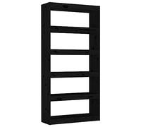 Qnhdfrt Libreria Divisorio Legno Massello Pino Nero 80x30x167,4 cm | Scaffale autoportante a 5 scomparti per soggiorno e ufficio, utilizzabile come divisorio per ottimizzare gli spazi.