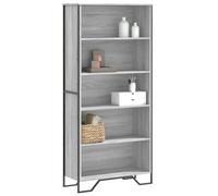 Qnhdfrt Libreria grigio Sonoma 80 x 31 x 169 cm in legno con 5 scomparti aperti, armadio alto sottile come divisorio per soggiorno e ufficio, scaffale stabile