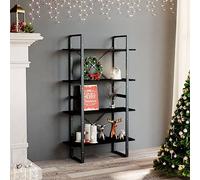Qnhdfrt Libreria in legno massello di pino nero, 80 x 30 x 140 cm, con 4 ripiani, aspetto industriale, robusta e durevole, per soggiorno, ufficio o come due piccoli scaffali