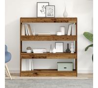 Qnhdfrt Libreria rustica divisoria, sottile, 100 x 30 x 103 cm, in legno marrone, resistente alle intemperie, con tre ripiani per soggiorno, ufficio, casa, libri, decorazione