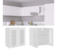 Qnhdfrt Lione - Armadietto sospeso in vetro bianco, 60 x 31 x 60 cm, con ante in vetro e 2 ripiani, da parete per cucina, robusto in legno e vetro, portata massima 60 kg
