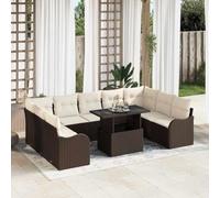 Qnhdfrt Lussuoso divano da giardino in polyrattan marrone con cuscino bianco, 5 pezzi, design moderno per terrazza, balcone e giardino