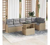 Qnhdfrt Lussuoso set di divani da giardino in polyrattan beige con cuscini grigio chiaro, design moderno per giardino, balcone e terrazza, spazio per 6 persone