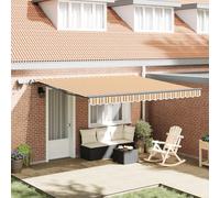 Qnhdfrt Marchese manuale con illuminazione a LED, 400 x 350 cm, giallo, a righe, per balcone e terrazza, protezione UV e pioggia in acrilico