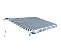 Qnhdfrt Marchese snodato 450 cm, colore blu/bianco, protezione solare per terrazza, giardino, balcone, con telaio in alluminio e manovella, robusto, durevole