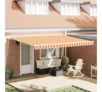 Qnhdfrt Marchese snodato automatico giallo-arancio 450 x 300 cm, protezione solare per balcone e terrazza con angolo regolabile e funzione estraibile