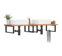 Qnhdfrt Mensola da bagno a parete, 150 cm, in acciaio e legno massello di faggio nero, con supporto rettangolare, salvaspazio, per bagno moderno