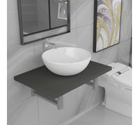 Qnhdfrt Mensola da parete con lavabo in ceramica, colore grigio e bianco, set di mobili da bagno per bagno, lavanderia, sala trucco