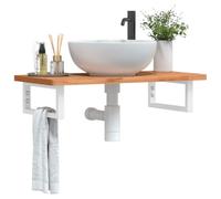 Qnhdfrt Mensola da parete in acciaio e legno massello di faggio 80 x 40 x 2,5 cm con supporti bianchi - Mobili da bagno salvaspazio e robusto per un'organizzazione efficiente