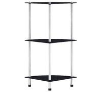 Qnhdfrt Mensola nera 30 x 30 x 67 cm in vetro temperato da 5 mm con 3 ripiani, robusta struttura in acciaio inox, moderna mensola in vetro salvaspazio come libreria vetrina angolare per soggiorno