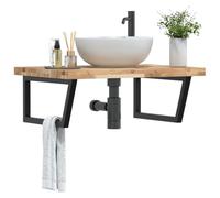 Qnhdfrt Mensola per lavabo a parete, 80 x 60 cm, in legno di acacia e acciaio, colore nero, design moderno, robusta e durevole, salvaspazio, per bagno, ospiti, WC e cucina
