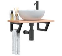 Qnhdfrt Mensola per lavabo a parete, in acciaio e legno massello, 60 x 40 x 2,5 cm, colore nero, per bagno, salvaspazio, elegante e robusto