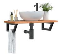 Qnhdfrt Mensola per lavabo a parete, in acciaio e legno massello, 80 x 40 x 2,5 cm, colore nero, salvaspazio, robusta per il bagno
