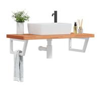 Qnhdfrt Mensola per lavabo a parete in acciaio e legno massello di faggio bianco, 100 x 50 x 4 cm, robusta, durevole, salvaspazio, design moderno per bagno, WC e bagno