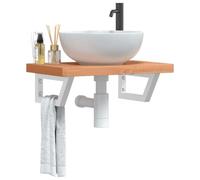 Qnhdfrt Mensola per lavabo a parete, in acciaio e legno massello di faggio bianco, 60 x 40 x 4 cm, robusta, salvaspazio, con forma trapezoidale per il bagno