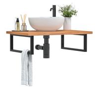 Qnhdfrt Mensola per lavabo a parete, in acciaio e legno massello di faggio nero, 80 x 55 x 2,5 cm, robusta mensola da bagno per bagno, salvaspazio con design moderno