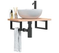 Qnhdfrt Mensola per lavabo a parete in acciaio e legno massello faggio, 60 x 40 x 2,5 cm, colore nero, robusta, durevole, salvaspazio, per bagno