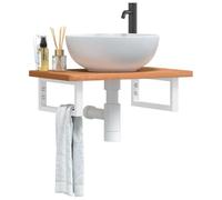 Qnhdfrt Mensola per lavabo a parete in acciaio e legno massello faggio, 60 x 40 x 2,5 cm, sistema di galleggiamento per bagno, salvaspazio con supporto bianco