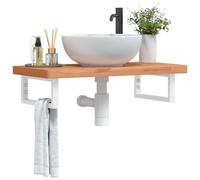Qnhdfrt Mensola per lavabo a parete in acciaio e legno massello faggio, 80 x 40 cm, colore bianco, salvaspazio, per bagno