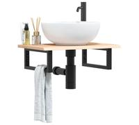 Qnhdfrt Mensola per lavabo con supporto in acciaio e legno massello di quercia, 60 x 40 cm, per bagno