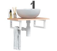 Qnhdfrt Mensola per lavabo con supporto in acciaio, legno massello di quercia, marrone chiaro, bianco, 60 x 40 x 2 cm, robusta, durevole, salvaspazio, per il bagno