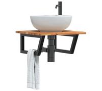 Qnhdfrt Mensola per lavabo da parete, 50 x 50 cm, in legno di acacia e acciaio, a forma trapezoidale, portata 100 kg, design moderno, salvaspazio, flessibile, per bagno, WC degli ospiti e corridoio