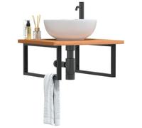Qnhdfrt Mensola per lavabo, montaggio a parete, 60 x 60 cm, in legno massello di faggio e acciaio, portata 100 kg, moderna credenza per il bagno, salvaspazio, per piccoli bagni e WC degli ospiti