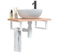 Qnhdfrt Mensola per lavabo, montaggio a parete con legno massello di faggio e acciaio, colore bianco, 60 x 40 x 2,5 cm, portata 100 kg, salvaspazio per mobili da bagno