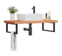 Qnhdfrt Mensola per lavabo, montaggio a parete, in acciaio e legno massello di faggio, 100 x 50 x 4 cm, colore nero, resistente, salvaspazio, per il bagno