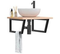 Qnhdfrt Mensola per lavabo, montaggio a parete, in acciaio e legno massello di faggio, 60 x 60 cm, colore nero, robusta, durevole, salvaspazio