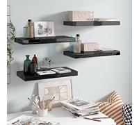 Qnhdfrt Mensola sospesa, 4 pezzi, colore nero, lucido, 50 x 23 x 3,8 cm, a nido d'ape MDF in metallo, montaggio invisibile per soggiorno, bagno, cucina