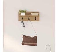 Qnhdfrt Mensola sospesa da parete, in rovere artigianale, 40 x 10,5 x 18 cm, con ganci in metallo, moderna, per corridoio, cucina, bagno, camera da letto, senza contatto con il pavimento