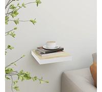Qnhdfrt Mensola sospesa effetto rovere e bianco, 23 x 23,5 cm, in MDF a nido d'ape con telaio in metallo, montaggio invisibile per soggiorno, bagno, cucina