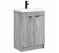 Qnhdfrt Mobile Bagno Grigio con Lavabo e Rubinetto, Set 2 Pezzi | Mobiletto salvaspazio per il bagno di servizio con ante e lavandino integrato per organizzare gli accessori quotidiani.