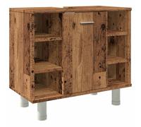 Qnhdfrt Mobile Bagno Legno Antico 60x32x53,5 cm Legno Multistrato | Mobiletto salvaspazio per il bagno con 7 scomparti e un'anta per organizzare al meglio gli accessori quotidiani.
