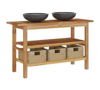 Qnhdfrt Mobile Bagno Legno Teak Massello con 2 Lavabi e 3 Cesti