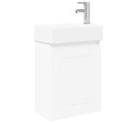 Qnhdfrt Mobile Bagno Sospeso con Lavabo e Rubinetto 45,5x22,5x84 cm | Mobiletto salvaspazio da parete per toilette e bagni secondari, completo di scarico push e miscelatore.