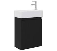Qnhdfrt Mobile Bagno Sospeso con Lavabo e Rubinetto Nero 45,5x22,5x84 cm | Mobiletto salvaspazio in legno ingegnerizzato e ceramica per toilette, include rubinetto miscelatore e piletta.