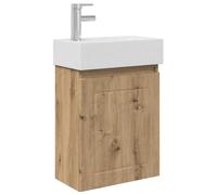 Qnhdfrt Mobile Bagno Sospeso con Lavabo e Rubinetto, Rovere 45,5cm | Mobiletto salvaspazio da parete per bagno con lavandino in ceramica, miscelatore e piletta click-clack inclusi.