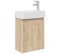 Qnhdfrt Mobile Bagno Sospeso con Lavabo e Rubinetto Rovere 45,5x22,5cm | Soluzione salvaspazio per piccoli ambienti e toilette, dotata di anta reversibile e vasca in ceramica.