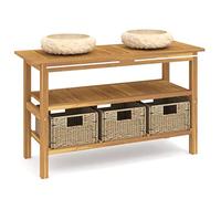Qnhdfrt Mobile Bagno Sottolavabo Teak con 2 Lavabi Marmo e 3 Cestini