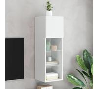 Qnhdfrt Mobile basso per TV, bianco, 30,5 x 30 x 90 cm, con illuminazione LED RGB, materiale in legno e vetro, design moderno, pratico per soggiorno, corridoio e camera da letto