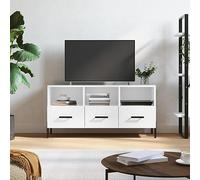 Qnhdfrt Mobile basso per TV, bianco lucido, 102 x 36 x 50 cm, con cassetti e scomparti, supporto per TV fino a XX pollici, mobili da soggiorno in legno e ferro