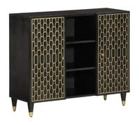 Qnhdfrt Mobile in legno massello di mango intagliato a mano, 90 x 33 x 75 cm, gambe in legno nero, per soggiorno, cucina, corridoio