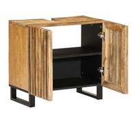 Qnhdfrt Mobile Lavabo Bagno Legno Massello Mango Grezzo 62x34x58 cm | Mobiletto sottolavabo rétro per il bagno con due ante e robusti piedi in ferro, ideale per organizzare lo spazio.