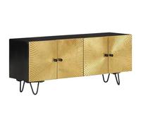 Qnhdfrt Mobile moderno per TV, in legno massiccio, colore nero, oro, 110 x 30 x 45 cm, stabile, con spazio per soggiorno, TV, mobili