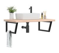 Qnhdfrt Mobile per lavabo sospeso, 100 x 60 cm, in legno di rovere massiccio, supporto in acciaio nero, portata 100 kg, moderna forma trapezoidale, per piccoli bagni e ospiti, armadietto da bagno